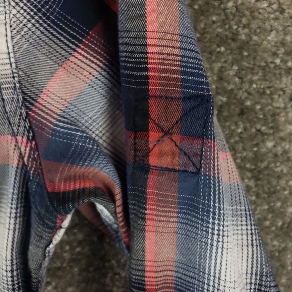 Rock & Republic Shirt Medium M Mens Red Blue Plaid Long Sleeve Collared Button - Picture 6 of 8
